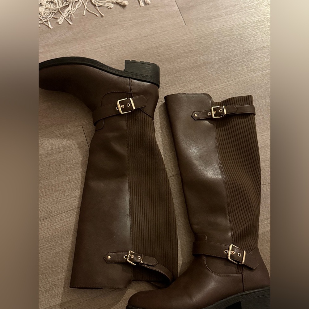Brown Knee-High Boots with Buckle Detail size 10